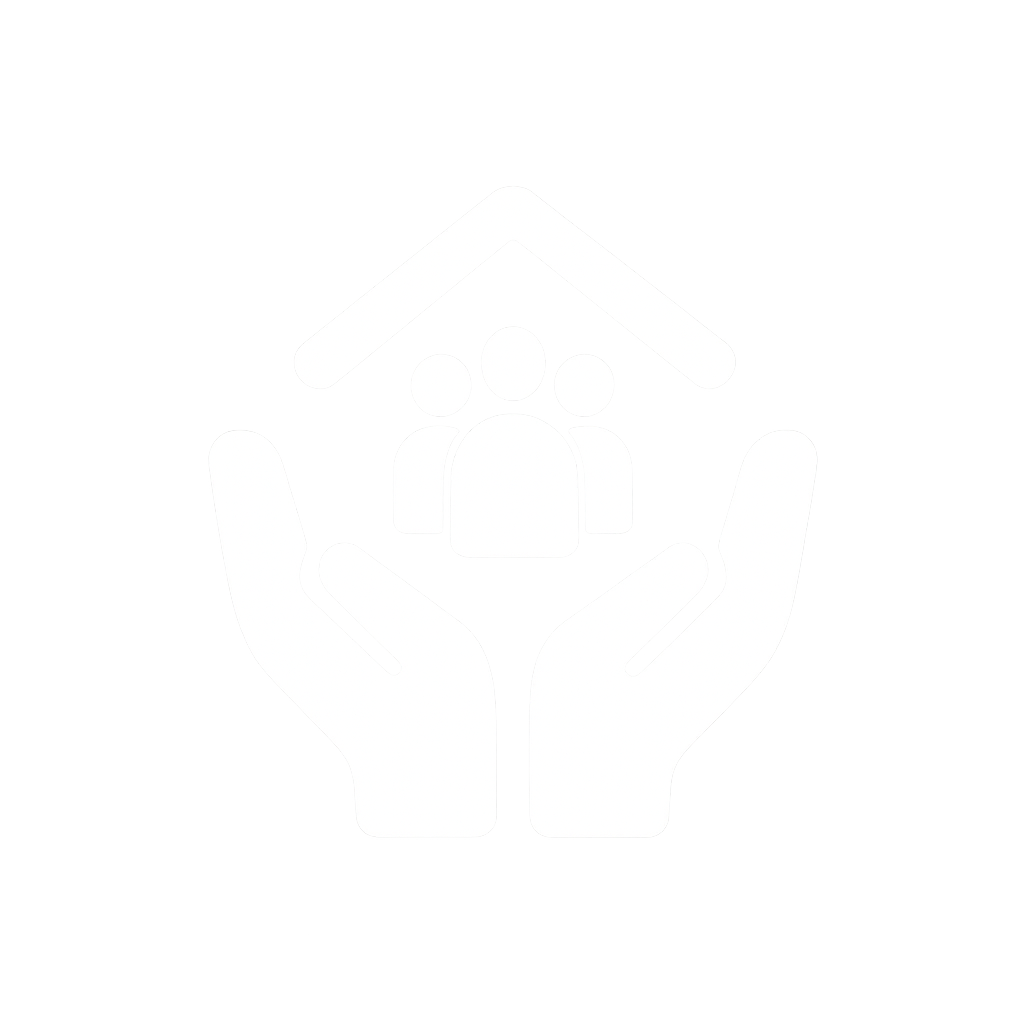 Icon of hands holding people under a roof